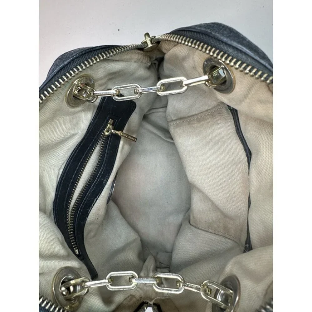 Tory Burch Dena Mini Black Crinkle Leather Crossbody Chain Bag